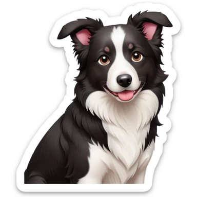 A cute  little  Black and white Border Collie and cherry blossom sticker