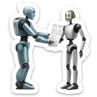 a robot handing a paper to a human sticker