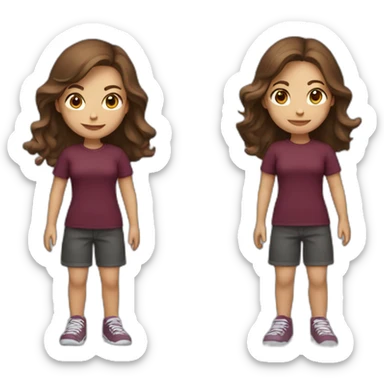 girl with shoulder-length brown hair with a phone in her hand in a burgundy T-shirt sticker