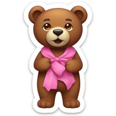 Osito de peluche marrón con laso rosa  sticker