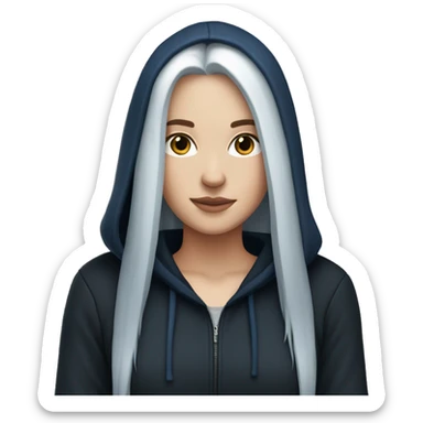 white girl with long straight dark blue hair wearing black hoodie sticker