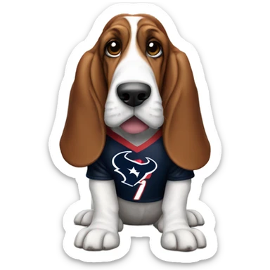 Basset-Hound wearing a Houston Texans jersey sticker