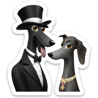 A family Two aristocrat dog black and white galgo kiss with women  sticker