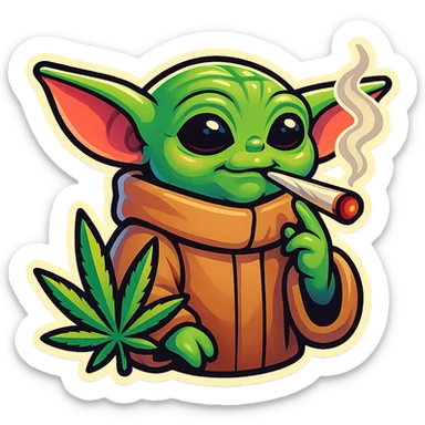 baby yoda smoking cannabis sticker