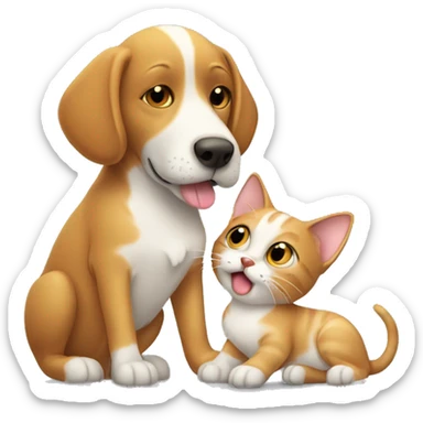 Cat and dog giving kiss to each other sticker