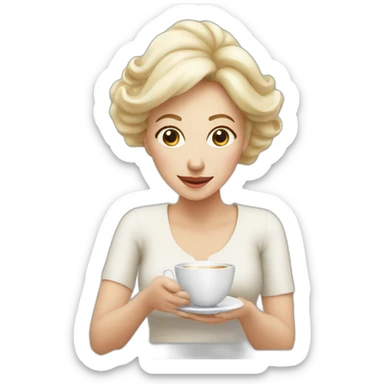 White lady spilling on a tea sticker