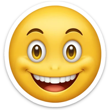 smiley face with wide, slightly off-center eyes, goofy asymmetrical smile, buck teeth, playful and clumsy personality sticker