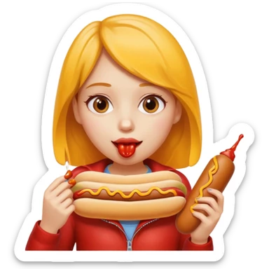 Girl eats hotdog sticker
