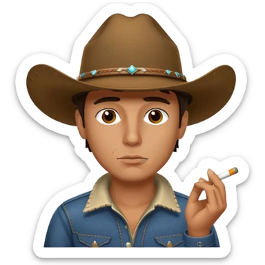 Serious guy with a cowboy hat smoking sticker