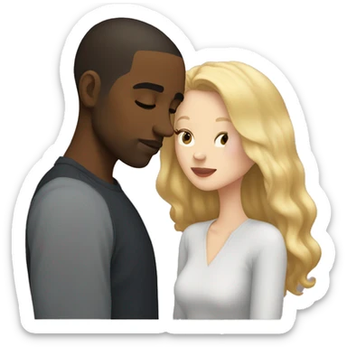 white girl with shoulder length blonde hair kissing a light skinned black man with a low hair cut sticker
