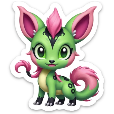 Colorful furry Exotic Meloetta-Virizion-Venom-Stitch-Fakémon-creature-hybrid sticker