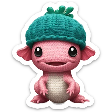 cute axolotl in crochet hat sticker