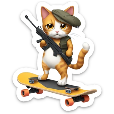 Calico cat with an ak47 on a skateboard sticker