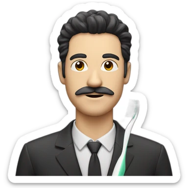 White man with black hair and toothbrush moustache sticker