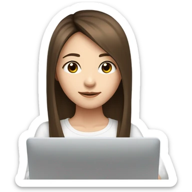 Beautiful girl,brown hair,straight hair，long hair,Black eyes,Chinese, typing on laptop  sticker