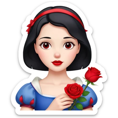 Snow White princess holding a red rose sticker