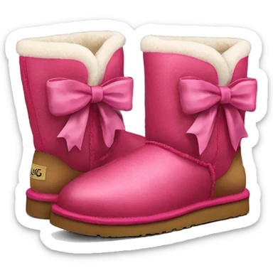 Realistic pair of raspberry color Ugg fur boots with ribbon bows. sticker
