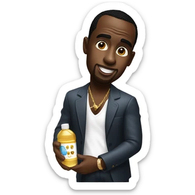 P diddy holding a bottle of baby oil sticker