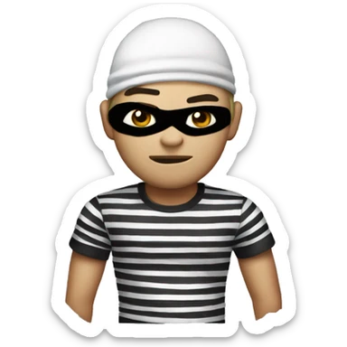 Robber emoji, he's wearing a black and white striped t-shirt sticker