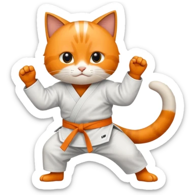 Katze im Judoanzug mit schwarzem Gürtel beim Kämpfen mit ausgestrecktem Bein sticker