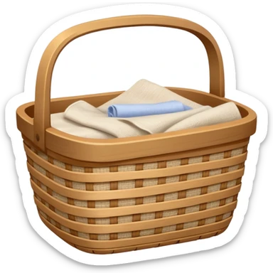 A woven light Brown basket with fresh washed linen sticker