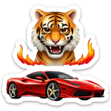 Tiger with red flames monted on a ferrari sticker