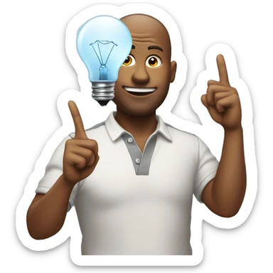 need emoji raising his finger up and a light bulb above his head sticker