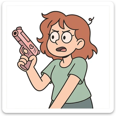 pink toy pistol with heart details, soft and whimsical sticker