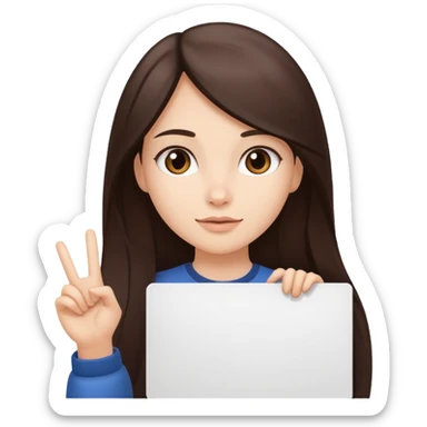 Fair skin long dark brown hair Rock n roll girl holding a large blank sign sticker