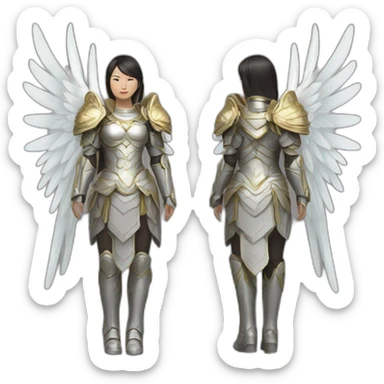 Two Female Asian archangels armor wings halo sticker