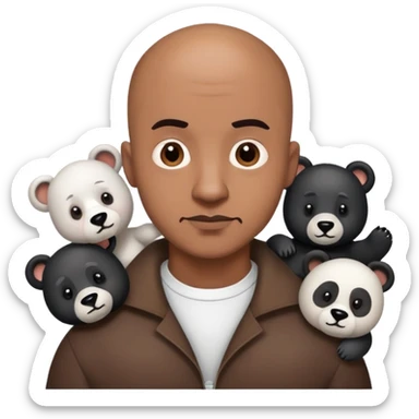 Brown skin bald guy with black and white bears sticker