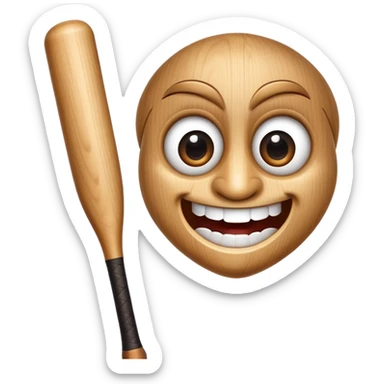 Baseball bat with large expressive eyes, a small button nose, and a wide grin sticker