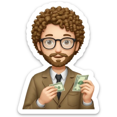 curly skinny guy with bear with glasses, with some money in the hands sticker