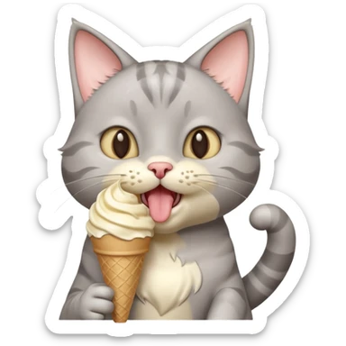 cute gray cat portrait, head and shoulders only, licking an ice cream cone, funny happy expression, 3D cartoon, mobile game icon style, clean background, no text, no watermark
 sticker