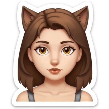 girl with wolf cut brown hair and hazel eyes  sticker