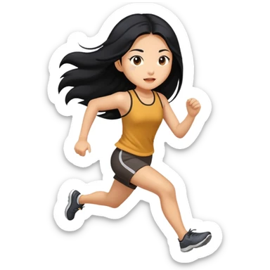 Asian girl with long black hair running sticker