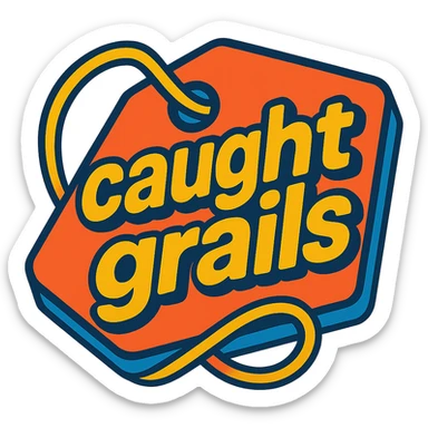 modern price tag with the text 'caughtgrails' in vibrant toon style sticker