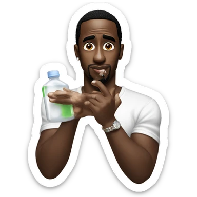 P Diddy holding a bottle of baby oil  sticker