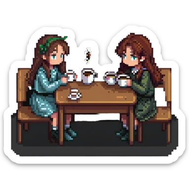 boy and girl sitting at a table sipping coffee sticker