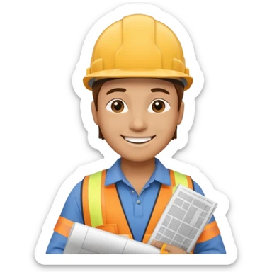 thinking construction worker that holds architecture plan sticker