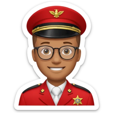 Smiling military man with glasses in red uniform sticker