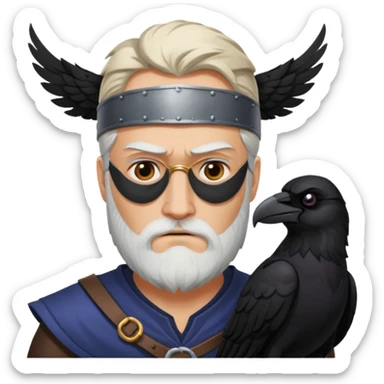 norse god odin with eyepatch on his left eye and raven on his shoulder sticker
