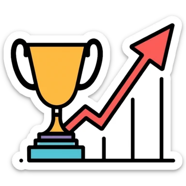 Success logo with upward arrow and trophy, for website about becoming successful sticker