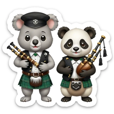 Koala and panda with bagpipes and kilt sticker