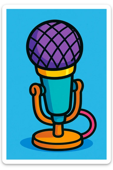 microphone, cartoon style, playful colors, vibrant toon style sticker