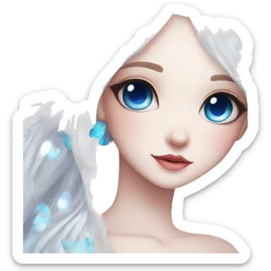 Edgy Cute Cool Kawaii gorgeous sparkly ethereal white fantasy animal with blue eyes sona with flowers and butterflies sticker