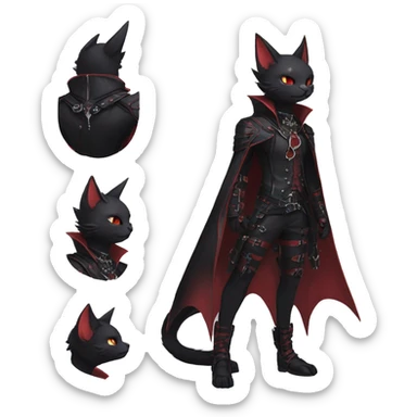 cool edgy elegant beautiful black punk red ethereal fantasy emo nargacuga-bat-cat-Fakemon collar harness full body sticker