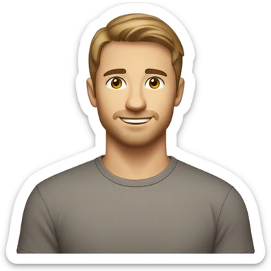 A 26 year old, Caucasian man, with short brown hair, with stubble facial hair,   with brown eyes wearing a t-shirt. sticker