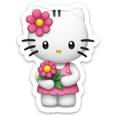 hello kitty holding a flower sticker