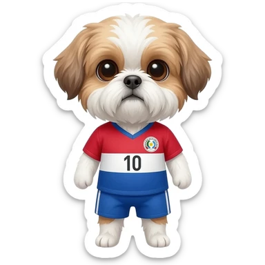 white and light brown shih zhu wearing a Paraguay soccer jersey v neck 2026 work cup sticker